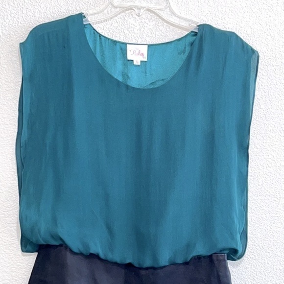 Parker Woman Green Silk & Black Leather Combo Mini Dress Size S - Picture 2 of 15